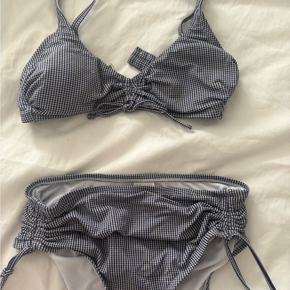 Kona Sol Checkered Bikini in Navy and White
